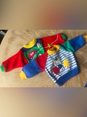 Vintage Kids Colorful Traffic Knit Sweater - Red, Green, Blue, Yellow